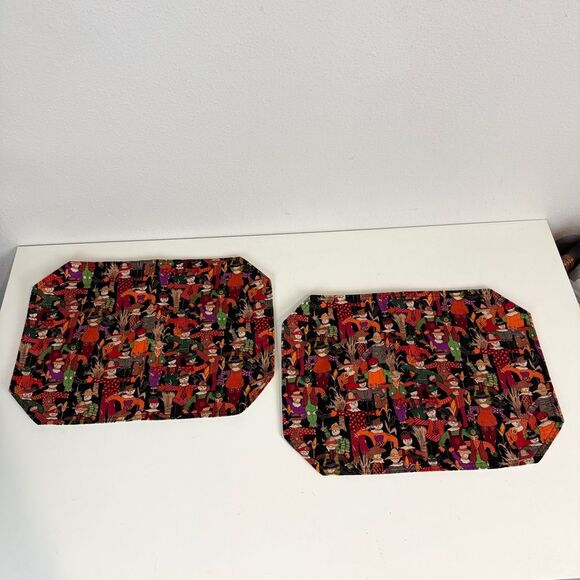 2 Vintage Handmade Scarecrow Fabric Halloween Autumn Placemats - Picture 2 of 8